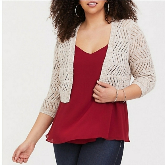 Torrid 3/4 Tan Marl Open Front Shrug/ Cardigan Size 1X - Picture 13 of 13